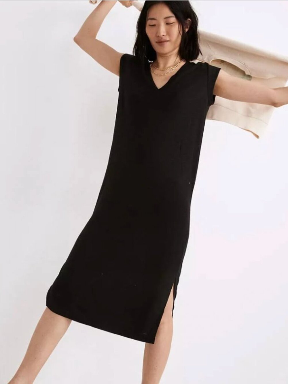 Madewell V Neck Muscle Tank Midi Dress (Black, Small)